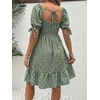 image:imageMakeMeChic Womens Maternity Dress Summer Beach Sundress Floral Puff Sleeve Baby Shower DressGreen