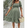 image:imageMakeMeChic Womens Maternity Dress Summer Beach Sundress Floral Puff Sleeve Baby Shower DressGreen