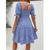 image:imageMakeMeChic Womens Maternity Dress Summer Beach Sundress Floral Puff Sleeve Baby Shower DressGrid Blue