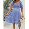 image:imageMakeMeChic Womens Maternity Dress Summer Beach Sundress Floral Puff Sleeve Baby Shower DressGrid Blue