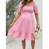 image:imageMakeMeChic Womens Maternity Dress Summer Beach Sundress Floral Puff Sleeve Baby Shower DressGrid Pink