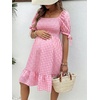 image:imageMakeMeChic Womens Maternity Dress Summer Beach Sundress Floral Puff Sleeve Baby Shower DressGrid Pink