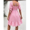 image:imageMakeMeChic Womens Maternity Dress Summer Beach Sundress Floral Puff Sleeve Baby Shower DressGrid Pink