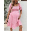 image:imageMakeMeChic Womens Maternity Dress Summer Beach Sundress Floral Puff Sleeve Baby Shower DressGrid Pink