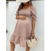 image:imageMakeMeChic Womens Maternity Dress Summer Beach Sundress Floral Puff Sleeve Baby Shower DressPink B