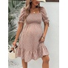 image:imageMakeMeChic Womens Maternity Dress Summer Beach Sundress Floral Puff Sleeve Baby Shower DressPink B