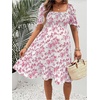 image:imageMakeMeChic Womens Maternity Dress Summer Beach Sundress Floral Puff Sleeve Baby Shower DressPink a