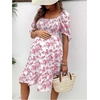 image:imageMakeMeChic Womens Maternity Dress Summer Beach Sundress Floral Puff Sleeve Baby Shower DressPink a