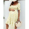 image:imageMakeMeChic Womens Maternity Dress Summer Beach Sundress Floral Puff Sleeve Baby Shower DressYellow