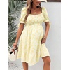 image:imageMakeMeChic Womens Maternity Dress Summer Beach Sundress Floral Puff Sleeve Baby Shower DressYellow