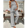 image:imageMakeMeChic Womens Maternity Two Piece Outfits Striped Crew Neck Sleeveless Tank Top and Pants Pregnancy SetsBlack and White