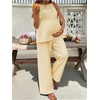 image:imageMakeMeChic Womens Maternity Two Piece Outfits Striped Crew Neck Sleeveless Tank Top and Pants Pregnancy SetsYellow