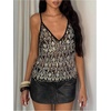 image:imageMakeMeChic Womens Mesh Sequin Camisole Top Sparkly Glitter Sleeveless TopsBlack