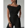 image:imageMakeMeChic Womens Off The Shoulder Tops Summer Blouses Asymmetrical Dressy TopsBlack