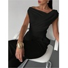 image:imageMakeMeChic Womens Off The Shoulder Tops Summer Blouses Asymmetrical Dressy TopsBlack