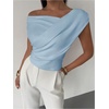 image:imageMakeMeChic Womens Off The Shoulder Tops Summer Blouses Asymmetrical Dressy TopsBlue