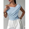 image:imageMakeMeChic Womens Off The Shoulder Tops Summer Blouses Asymmetrical Dressy TopsBlue