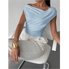 image:imageMakeMeChic Womens Off The Shoulder Tops Summer Blouses Asymmetrical Dressy TopsBlue