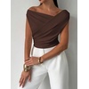 image:imageMakeMeChic Womens Off The Shoulder Tops Summer Blouses Asymmetrical Dressy TopsBrown