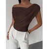 image:imageMakeMeChic Womens Off The Shoulder Tops Summer Blouses Asymmetrical Dressy TopsBrown