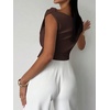 image:imageMakeMeChic Womens Off The Shoulder Tops Summer Blouses Asymmetrical Dressy TopsBrown