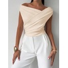 image:imageMakeMeChic Womens Off The Shoulder Tops Summer Blouses Asymmetrical Dressy TopsKhaki