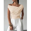 image:imageMakeMeChic Womens Off The Shoulder Tops Summer Blouses Asymmetrical Dressy TopsKhaki