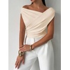 image:imageMakeMeChic Womens Off The Shoulder Tops Summer Blouses Asymmetrical Dressy TopsKhaki