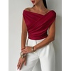 image:imageMakeMeChic Womens Off The Shoulder Tops Summer Blouses Asymmetrical Dressy TopsRed