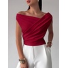 image:imageMakeMeChic Womens Off The Shoulder Tops Summer Blouses Asymmetrical Dressy TopsRed