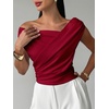 image:imageMakeMeChic Womens Off The Shoulder Tops Summer Blouses Asymmetrical Dressy TopsRed