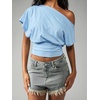 image:imageMakeMeChic Womens Off The Shoulder Tops Y2k T Shirt Short Sleeve Going Out Crop Tops BlouseBlue