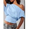 image:imageMakeMeChic Womens Off The Shoulder Tops Y2k T Shirt Short Sleeve Going Out Crop Tops BlouseBlue