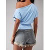 image:imageMakeMeChic Womens Off The Shoulder Tops Y2k T Shirt Short Sleeve Going Out Crop Tops BlouseBlue