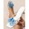 image:imageMakeMeChic Womens Open Toe Floral Kitten Heels Flower Summer Beach SandalsWhite Blue Flowers