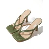 image:imageMakeMeChic Womens Pink Heels Kitten Heels Summer Leather Thong Strap Dressy Flip Flop SandalsGreen