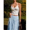 image:imageMakeMeChic Womens Plaid Gingham Maxi Skirt Low Waist Flowy Long SkirtsLight Blue