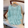 image:imageMakeMeChic Womens Plus Size Crochet Boho Tops Summer Vacation Beach Cover Ups SweaterBlue