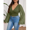 image:imageMakeMeChic Womens Plus Size Crop Top Bell Sleeve Top V Neck Wrap Blouse Party Going Out TopsArmy Green