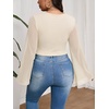 image:imageMakeMeChic Womens Plus Size Crop Top Bell Sleeve Top V Neck Wrap Blouse Party Going Out TopsBeige