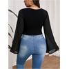 image:imageMakeMeChic Womens Plus Size Crop Top Bell Sleeve Top V Neck Wrap Blouse Party Going Out TopsBlack