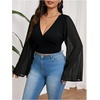image:imageMakeMeChic Womens Plus Size Crop Top Bell Sleeve Top V Neck Wrap Blouse Party Going Out TopsBlack