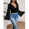 image:imageMakeMeChic Womens Plus Size Crop Top Bell Sleeve Top V Neck Wrap Blouse Party Going Out TopsBlack
