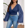image:imageMakeMeChic Womens Plus Size Crop Top Bell Sleeve Top V Neck Wrap Blouse Party Going Out TopsBlue