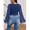 image:imageMakeMeChic Womens Plus Size Crop Top Bell Sleeve Top V Neck Wrap Blouse Party Going Out TopsBlue