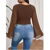 image:imageMakeMeChic Womens Plus Size Crop Top Bell Sleeve Top V Neck Wrap Blouse Party Going Out TopsBrown