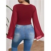 image:imageMakeMeChic Womens Plus Size Crop Top Bell Sleeve Top V Neck Wrap Blouse Party Going Out TopsBurgundy