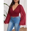 image:imageMakeMeChic Womens Plus Size Crop Top Bell Sleeve Top V Neck Wrap Blouse Party Going Out TopsBurgundy
