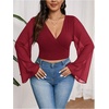image:imageMakeMeChic Womens Plus Size Crop Top Bell Sleeve Top V Neck Wrap Blouse Party Going Out TopsBurgundy