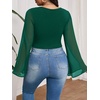 image:imageMakeMeChic Womens Plus Size Crop Top Bell Sleeve Top V Neck Wrap Blouse Party Going Out TopsGreen